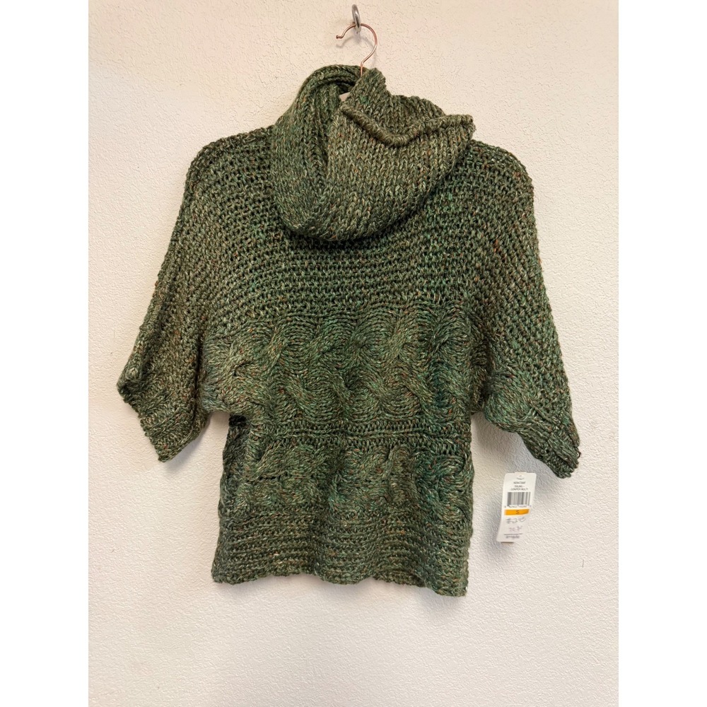 Hand Knit by Fever Women's S Juniper Green Cable Knit Cowl Neck Sweater NWT